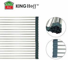 Uscator pentru vase pliabil Kinghoff KH 1903, 45x32 cm, Rezistent la coroziune, Margini din silicon, Antiderapant, Pliabil, Inox/gri