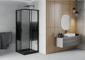 Mexen Rio cabina de duș pătrată 80 x 80 cm, benzi negre, neagră + cadă Flat, neagră - 860-080-080-70-20-4070B