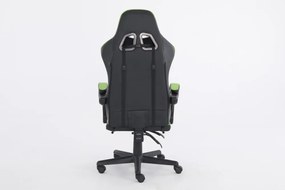 RESIGILAT- Scaun gaming, masaj în perna lombară, suport picioare, piele ecologica, Negru/Verde