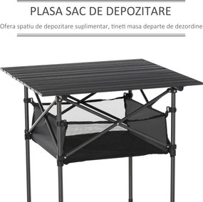 Outsunny Masă de Camping Pliabilă, Ușor de Transportat, Include Geantă de Călătorie, 70x70x69cm, Negru | Aosom Romania