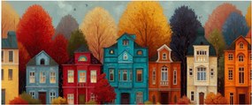 Tablou - Oraș de toamnă pictat (120x50 cm)