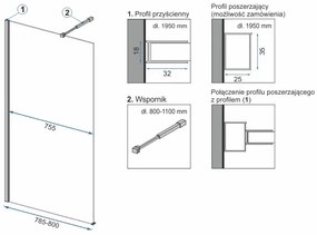 Paravan de dus Aero Transparent N 80cm, Rea