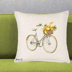 Perna Decorativa Bicicleta cu Cos de Lamai Mediteranean, 40x40 cm, Crem Reliefat, Husa Detasabila, Perna Inclusa, BEKZ®