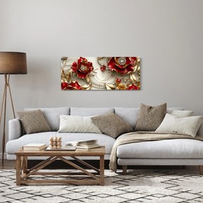 Tablou - Flori 3D Roșu-Auriu (120x50 cm)