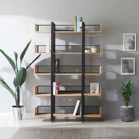 Raft cu 5 poliţe, stejar/negru, KILIS NEW TIP 2