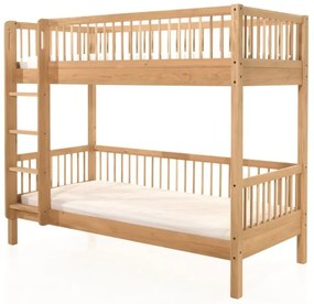 Pat Supraetajat Forrest Oak pentru Camera Copii, 90x200 cm, din Lemn Masiv de Stejar, Natur – Vipack