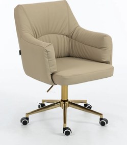 HR840K Scaun Crem Piele Ecologica Premium Soft cu Bază Aurie
