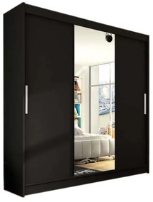Expedo Dulap dormitor cu uşi glisante LUKAS cu oglindă, 250x215x58, negru mat