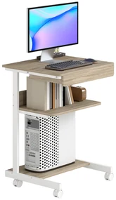 HOMCOM Birou de calculator pe roti, birou cu depozitare 56 x 51 cm cu sertar, compartiment si suport CPU, stejar | Aosom Romania