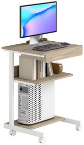 HOMCOM Birou de calculator pe roti, birou cu depozitare 56 x 51 cm cu sertar, compartiment si suport CPU, stejar | Aosom Romania