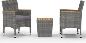vidaXL Set mobilier grădină, 3 piese, gri, poliratan și lemn acacia