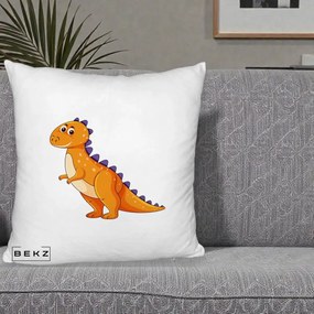 Perna Decorativa T-Rex Portocaliu, 40x40 cm, Alb Pufos, Husa Detasabila, Perna Inclusa, BEKZ®