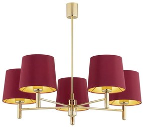 Lustra cu 5 brate design modern Ponte plus rosu, alama