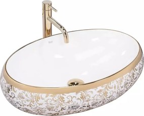 Lavoar pe blat Rea Melania Meryl oval finisaj alb - auriu 60 cm