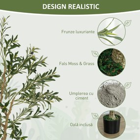 HOMCOM Plantă Artificială Măslin 150 cm cu 720 Frunze, 32 Măsline și Ghiveci | Aosom Romania
