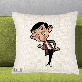 Perna Personalizata Mr. Bean Caricatura, 40x40 cm, Crem Reliefat, Husa Detasabila, Perna Inclusa, BEKZ®