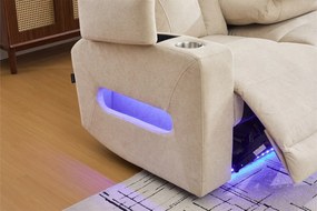 Canapea 3 locuri cu 2 reclinere electrice, masuta, USB-C, suport pahare, lumini de citire, lumini LED, Torven 216x96cm