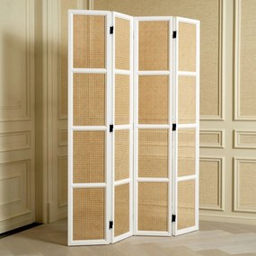 Paravan decorativ LUX, Lemn, Rattan, Bahamas alb