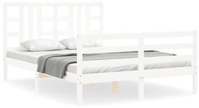 3193902 vidaXL Cadru de pat cu tăblie, 140x190 cm, alb, lemn masiv