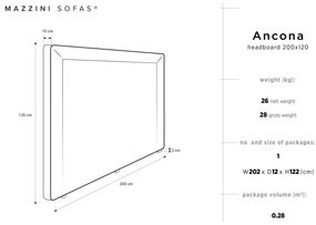 Tăblie de pat Mazzini Sofas Ancona, 200 x 120 cm, crem