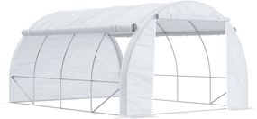 Outsunny Seră cu Tunel cu Ușă, Panouri și 8 Ferestre Rulabile, în Oțel Zincat și PE, 3.97x3x2 m, Alb | Aosom Romania