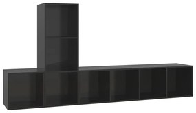 Set de dulapuri TV, 3 piese, negru extralucios, PAL 1, negru foarte lucios