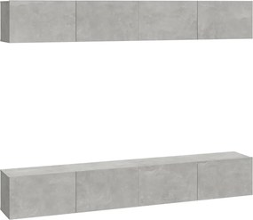 vidaXL Dulapuri TV de perete, 4 buc, gri beton, 100x30x30 cm
