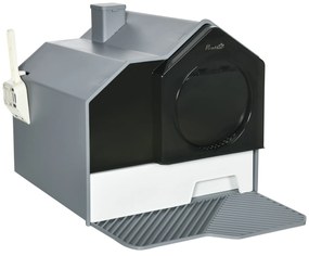 PawHut Litiera cu Acoperis pentru Pisici, cu Capac si Paleta, Maner, Deodorante, Design de Casuta | AOSOM RO