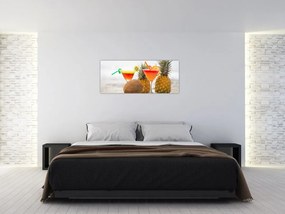 Tablou cu ananas și pahare pe plajă (120x50 cm)