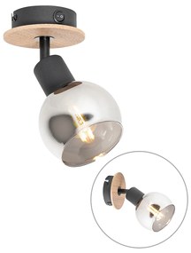 Spotlight Art Deco negru cu sticlă fumurie și lemn - Vidro