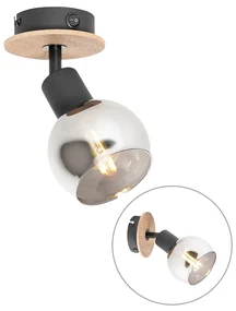 Spotlight Art Deco negru cu sticlă fumurie și lemn - Vidro
