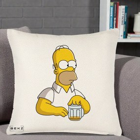 Perna Personalizata Homer Simpson cu Bere, 40x40 cm, Crem Reliefat, Husa Detasabila, Perna Inclusa, BEKZ®
