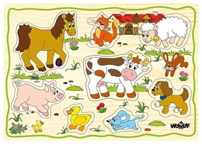 Puzzle din lemn pentru copii cu animale de la ferma