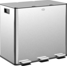 HOMCOM Pubelă de reciclare 45L cu 3 compartimente și închidere silențioasă, din oțel inoxidabil și PP, 61.9x36.6x43.2 cm, argintiu | Aosom Romania