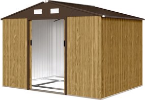 Outsunny Magazie de grădină exterioară 4,9 m² 277x195x192 cm cu ușă culisantă, ventilație și kit de fundație, maro | Aosom Romania