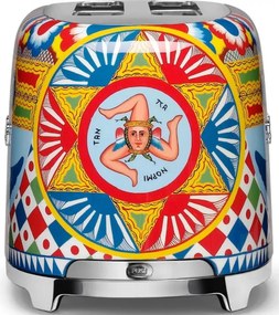 Prajitor de paine SMEG Dolce & Gabbana Sicily is my Love! TSF02DGEU, 1500 W, 4 felii, 6 trepte, Tava pentru firimituri, Cablu integrat, Otel inoxidabil, Multicolor