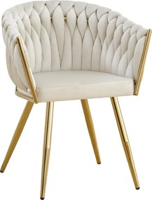 Scaun dining din catifea cu cadru metalic auriu BUC 261 crem