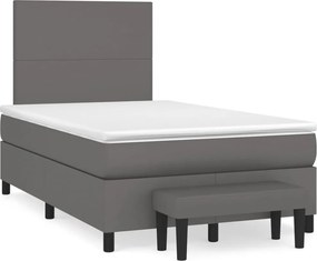 vidaXL Pat box spring cu saltea, gri, 120x190 cm, piele ecologică