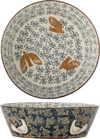 Bol mare din ceramică stoneware pictat manual cu păsări și motive florale, D28xH9 cm, 3350 ml, „Hezha"