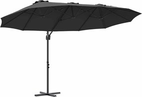 vidaXL Umbrelă de soare Negru 372 x 198 x 243 cm Poliester și Aluminiu