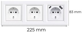 Priză Nova III cu două prize împământate cu conector USB și cadru alb