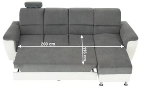 Colţar mic, piele ecologică alb/material textil gri, model dreapta, SANTIAGO COLŢAR MIC