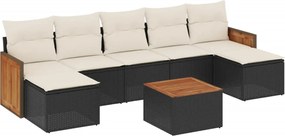 vidaXL Set mobilier de grădină cu perne, 8 piese, negru, poliratan