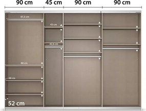 Dressing 315 cm lungime, 3 uși glisante, culoare gri antracit, compartimentare premium, 229 cm înălțime