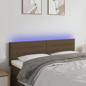 3121753 vidaXL Tăblie de pat cu LED, maro închis, 144x5x78/88 cm, textil