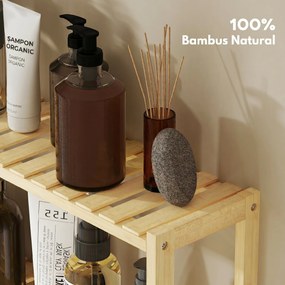 HOMCOM Etajeră de Baie cu 3 Rafturi Reglabile pe 5 Nivele, Dulap de Depozitare din Bambus, 60x15x50 cm, Lemn Natural | Aosom Romania