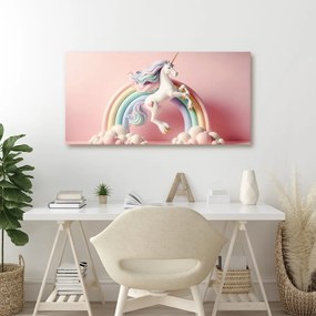 Tablou unicorn de poveste pe un curcubeu pastel