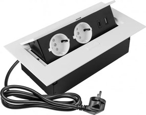 Priză încorporabilă în blat GTV, 2 prize Schuko, USB A + C, alb, 265 x130 mm Aluminiu/ plastic, Alb, L:265 mm; l:130 mm; H:110 mm