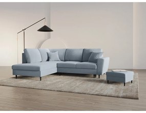 Colțar albastru deschis extensibil, cu spațiu de depozitare cu tapițerie din catifea (cu colț pe partea stângă-în formă de ”L”) Kyoto – Cosmopolitan Design