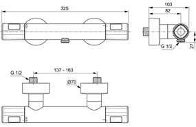 Baterie dus termostatata Ideal Standard Ceratherm T100 crom lucios